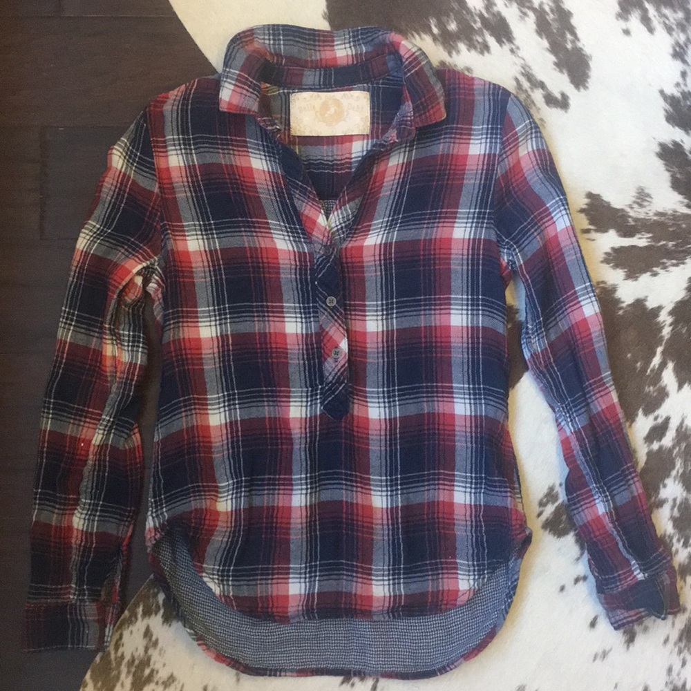 Bella Dahl Red and Blue Plaid Top